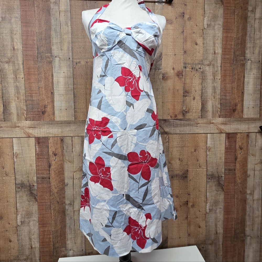 Tommy Bahama Stretch Women's Hatler Neck Dress Hibiscus Tropical Print Size 4